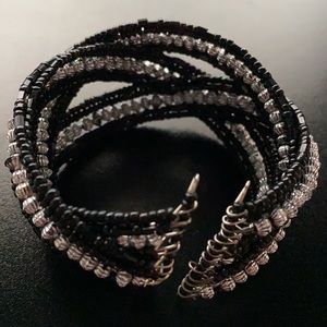 Black and silver beaded seed wrap bracelet.